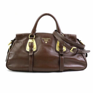 Prada Soft Calf Leather Convertible Top Handle Bag brown
